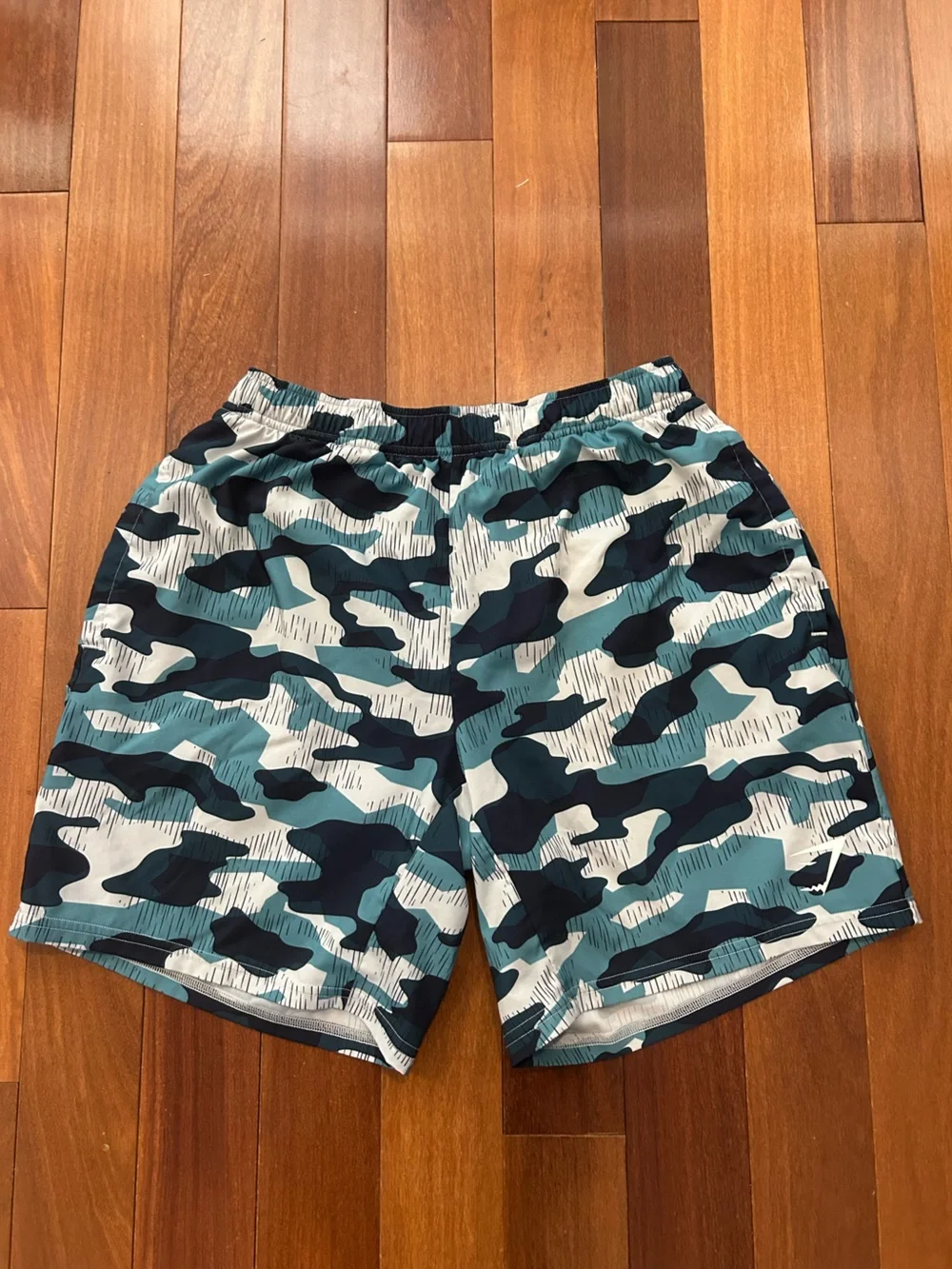 Gymshark  Men’s Teal & Navy Camo Athletic Shorts